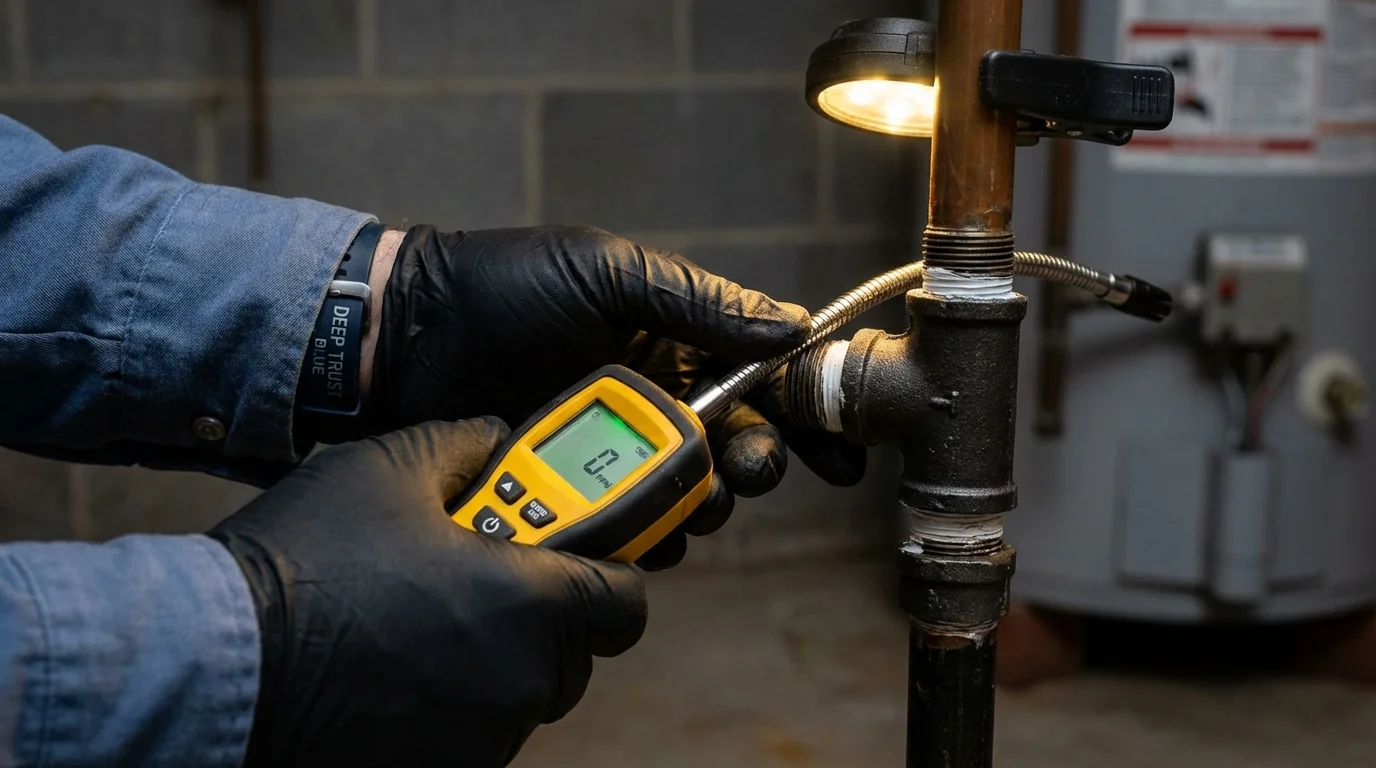 Gas leak detection with electronic sniffer by Johns Plumbing LLC in Ferdinand