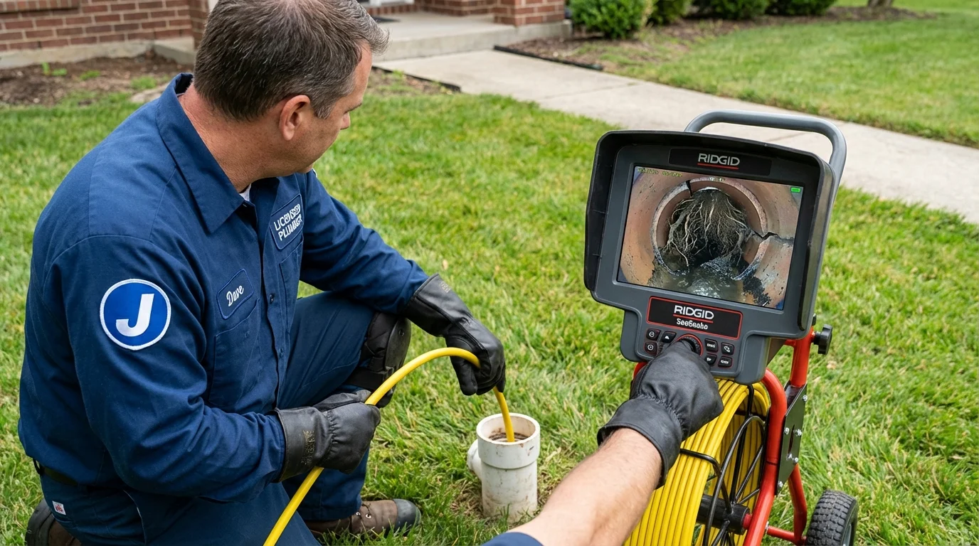 Sewer camera inspection being performed by Johns Plumbing LLC in Ferdinand